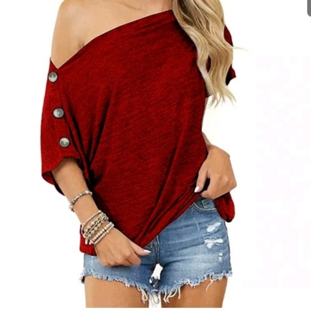 Women's Wine Red off the Shoulder Top